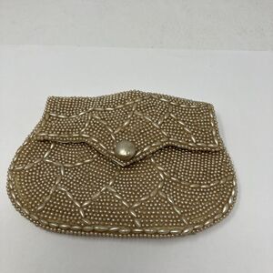 Vintage Ivory Faux Pearl Beaded Mini Clutch or Coin Purse 1950s 60s  6" x4.25 "